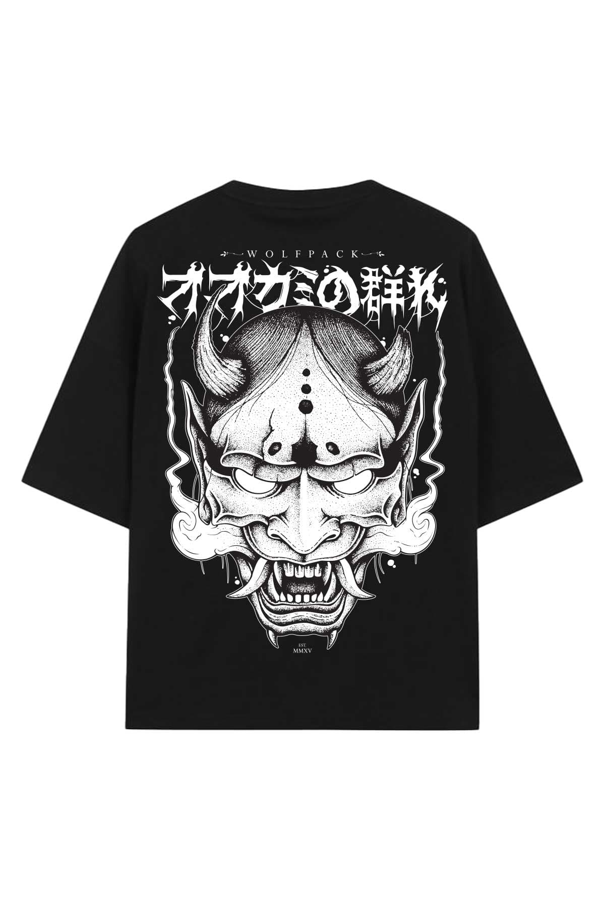Black oversized t-shirt with HANNYA OVERSIZED TEE UNISEX print - Wolfpack Clothing