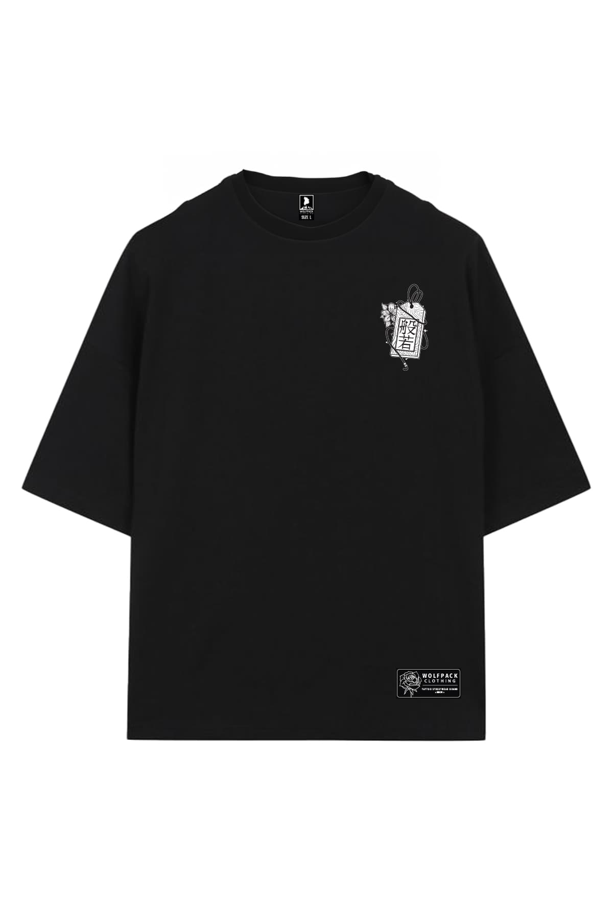 Black oversized t-shirt with HANNYA OVERSIZED TEE UNISEX print - Wolfpack Clothing