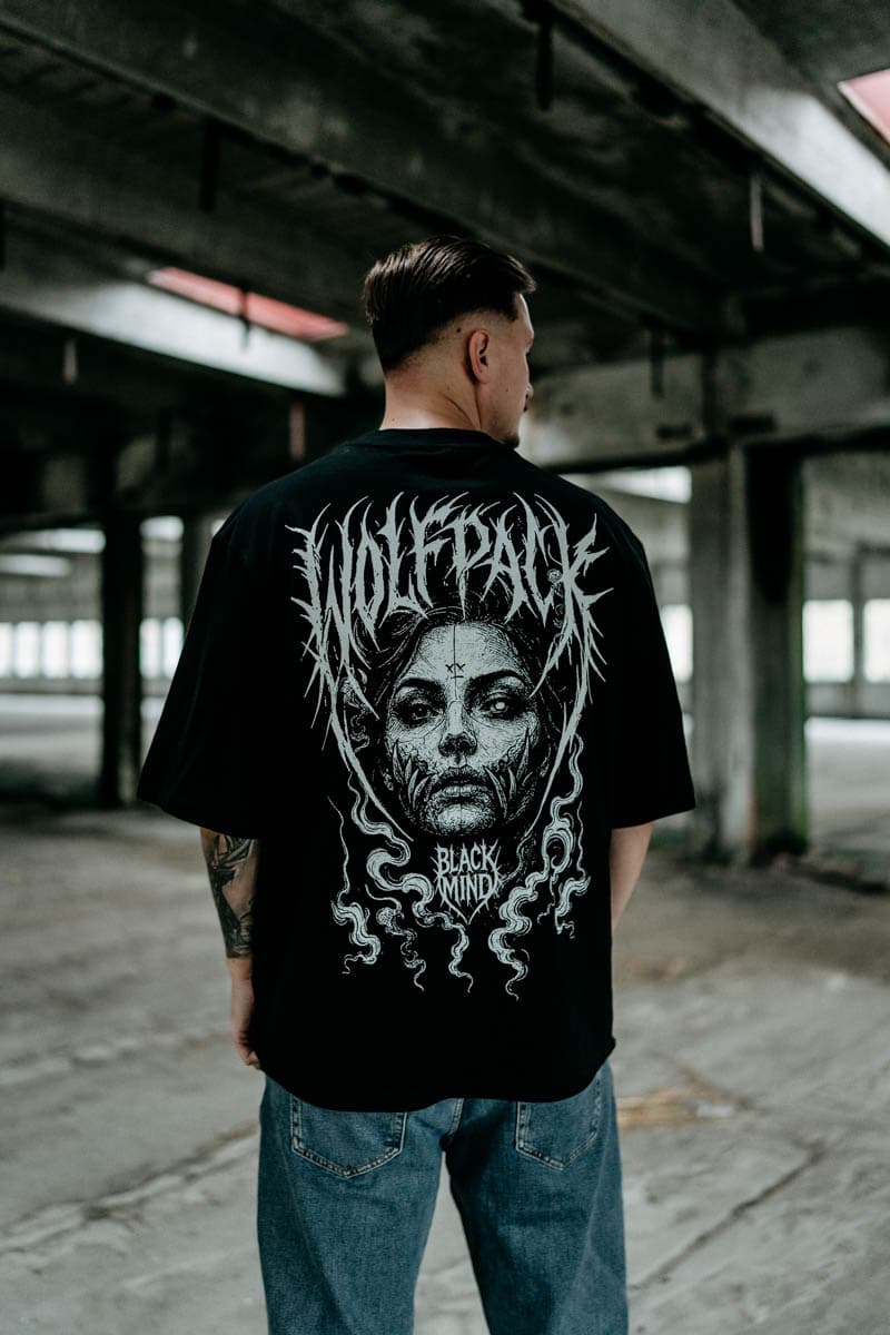 Black oversized t-shirt with HELL WITHIN OVERSIZED TEE UNISEX print - Wolfpack Clothing