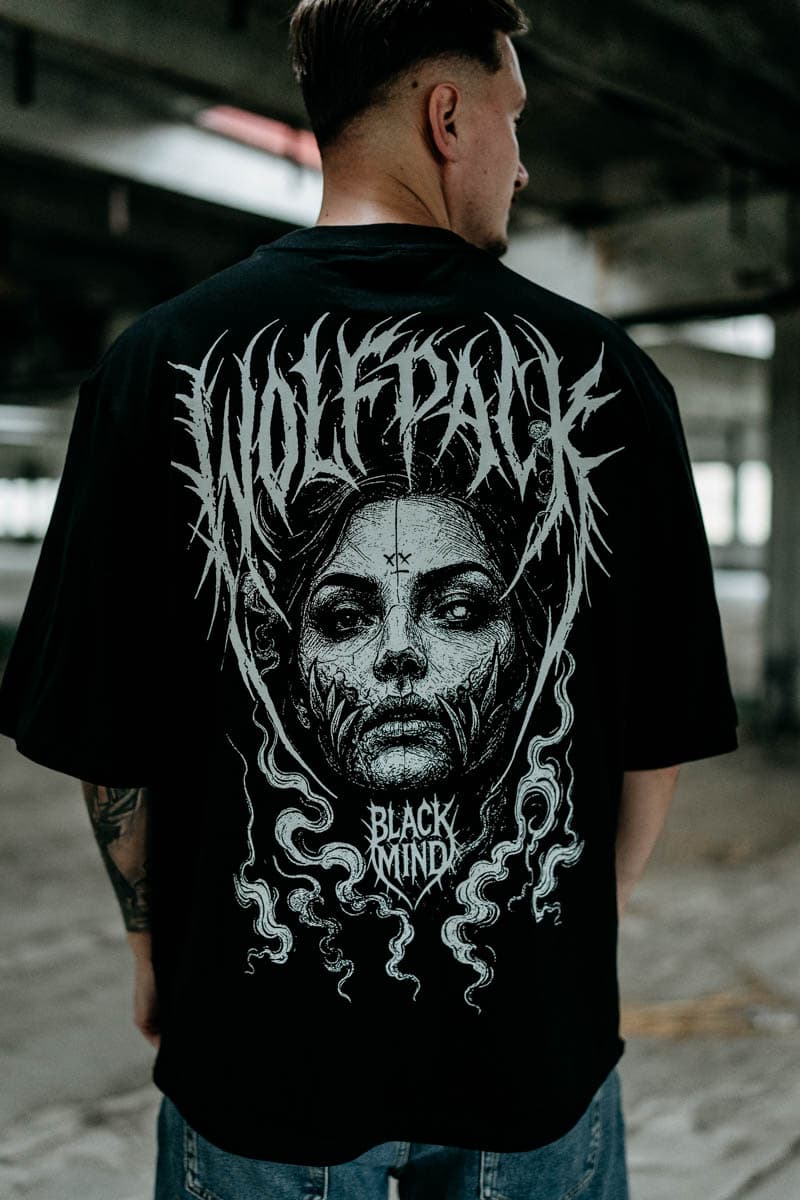 Black oversized t-shirt with HELL WITHIN OVERSIZED TEE UNISEX print - Wolfpack Clothing