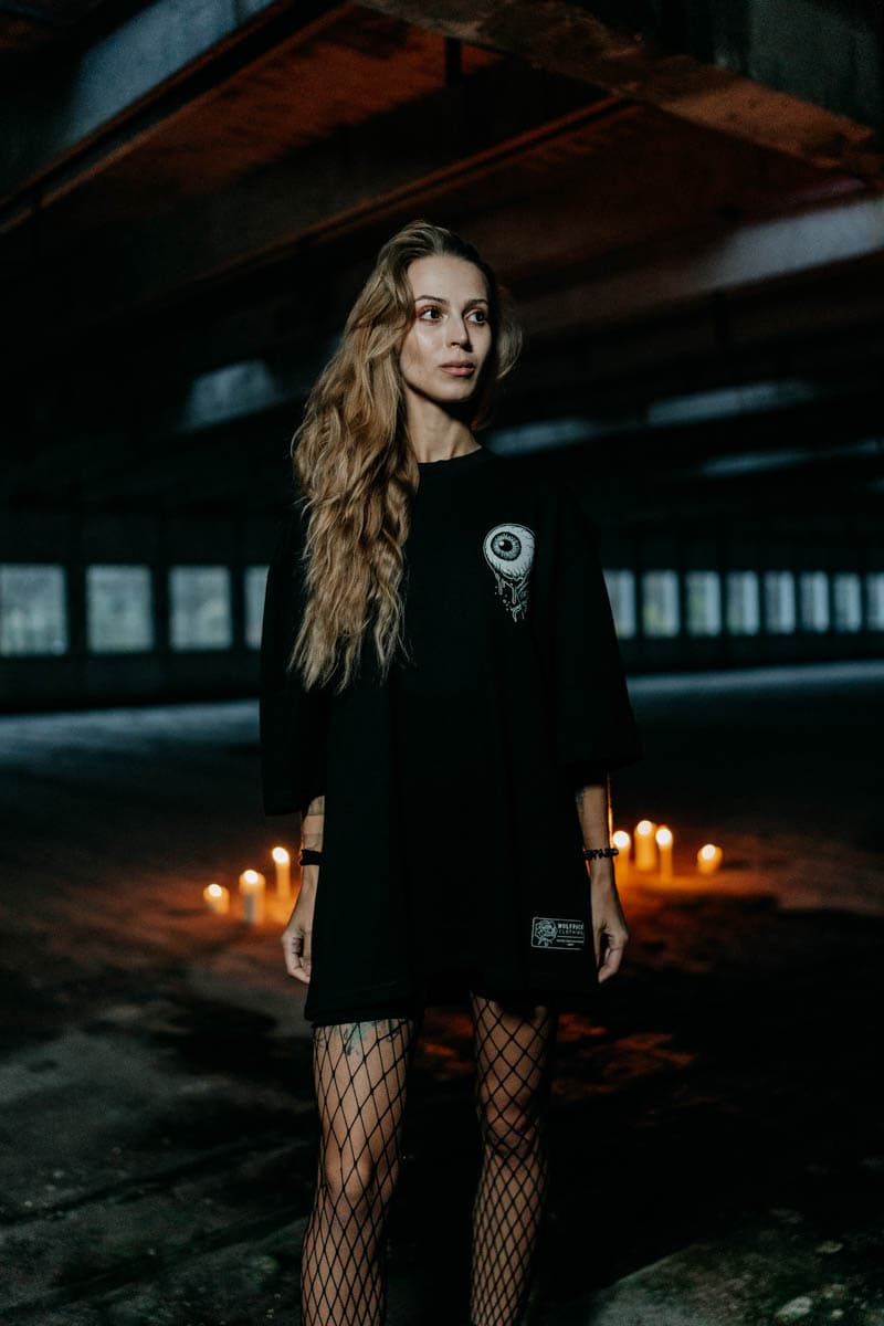 Black oversized t-shirt with INNER EYE OVERSIZED TEE UNISEX print - Wolfpack Clothing