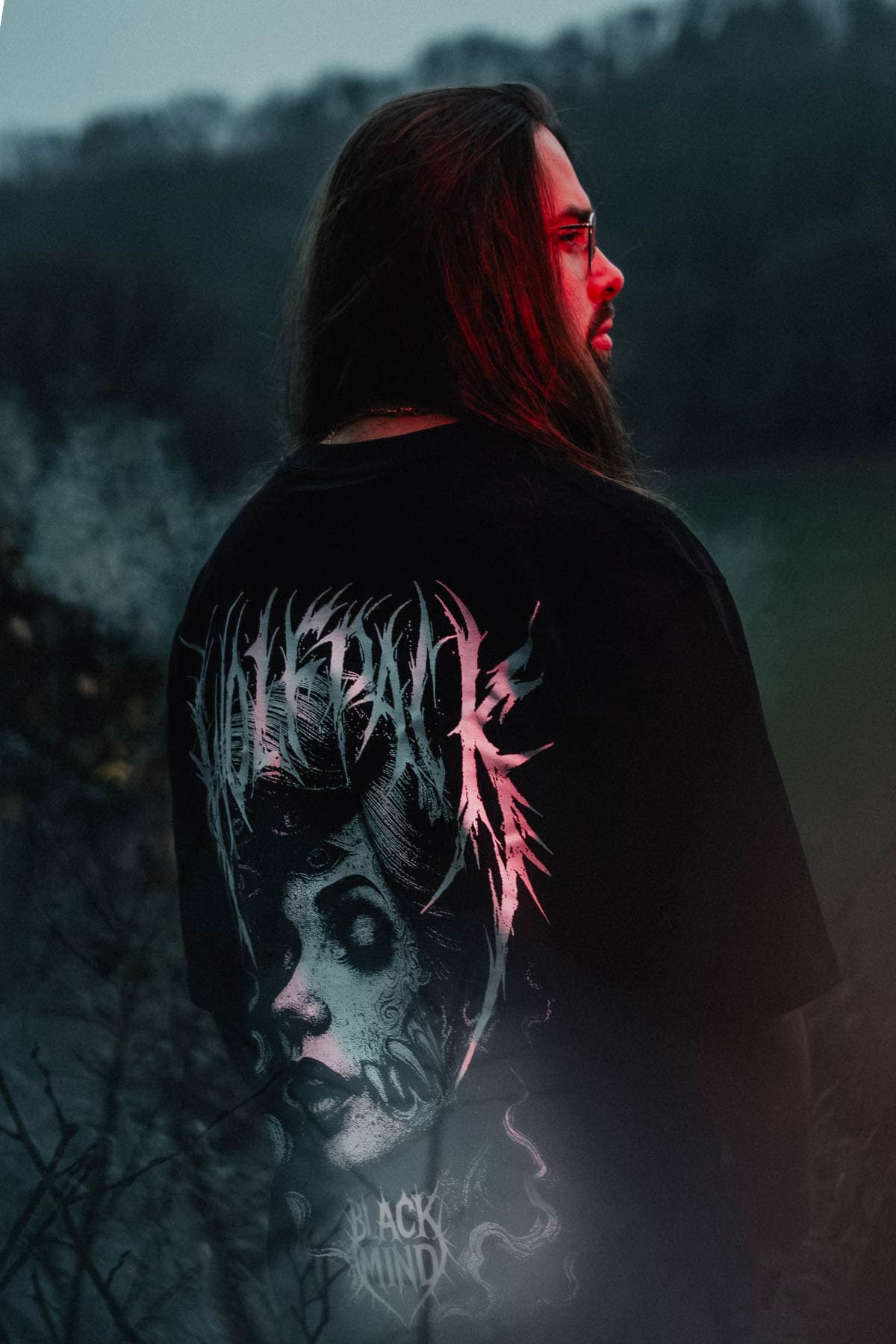 Black oversized t-shirt with INNER EYE OVERSIZED TEE UNISEX print - Wolfpack Clothing