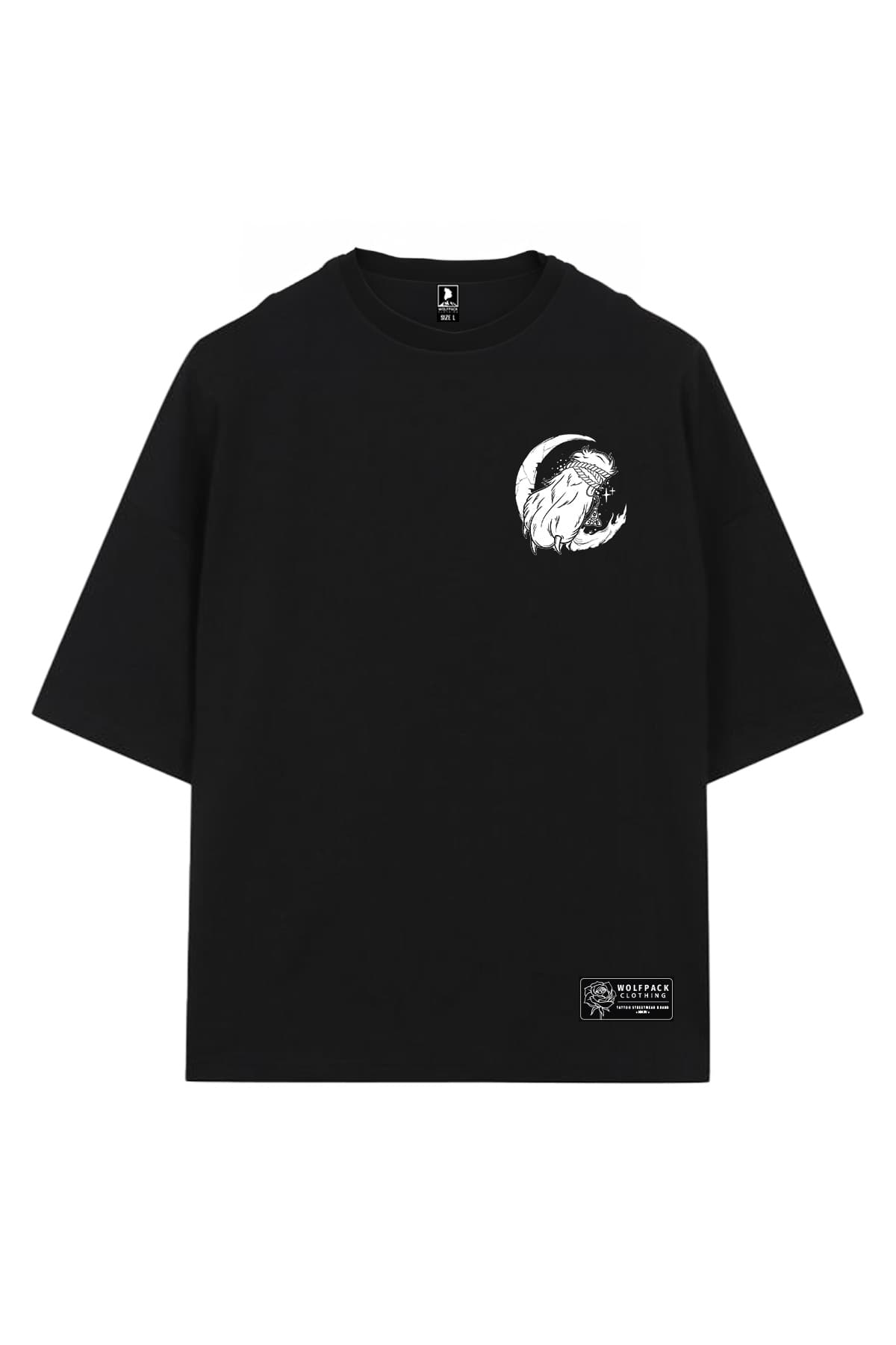 Black oversized t-shirt with INTO THE UNKNOWN OVERSIZED TEE UNISEX print - Wolfpack Clothing