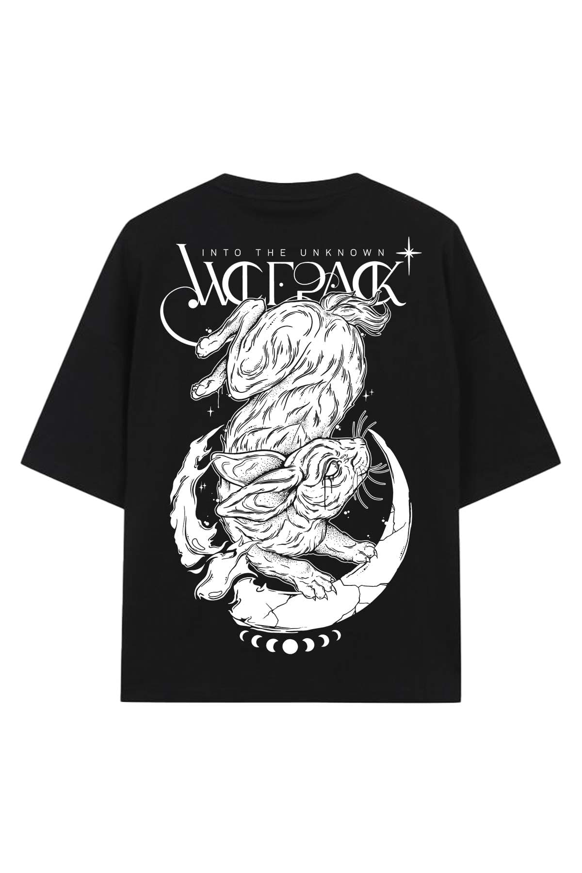 Black oversized t-shirt with INTO THE UNKNOWN OVERSIZED TEE UNISEX print - Wolfpack Clothing