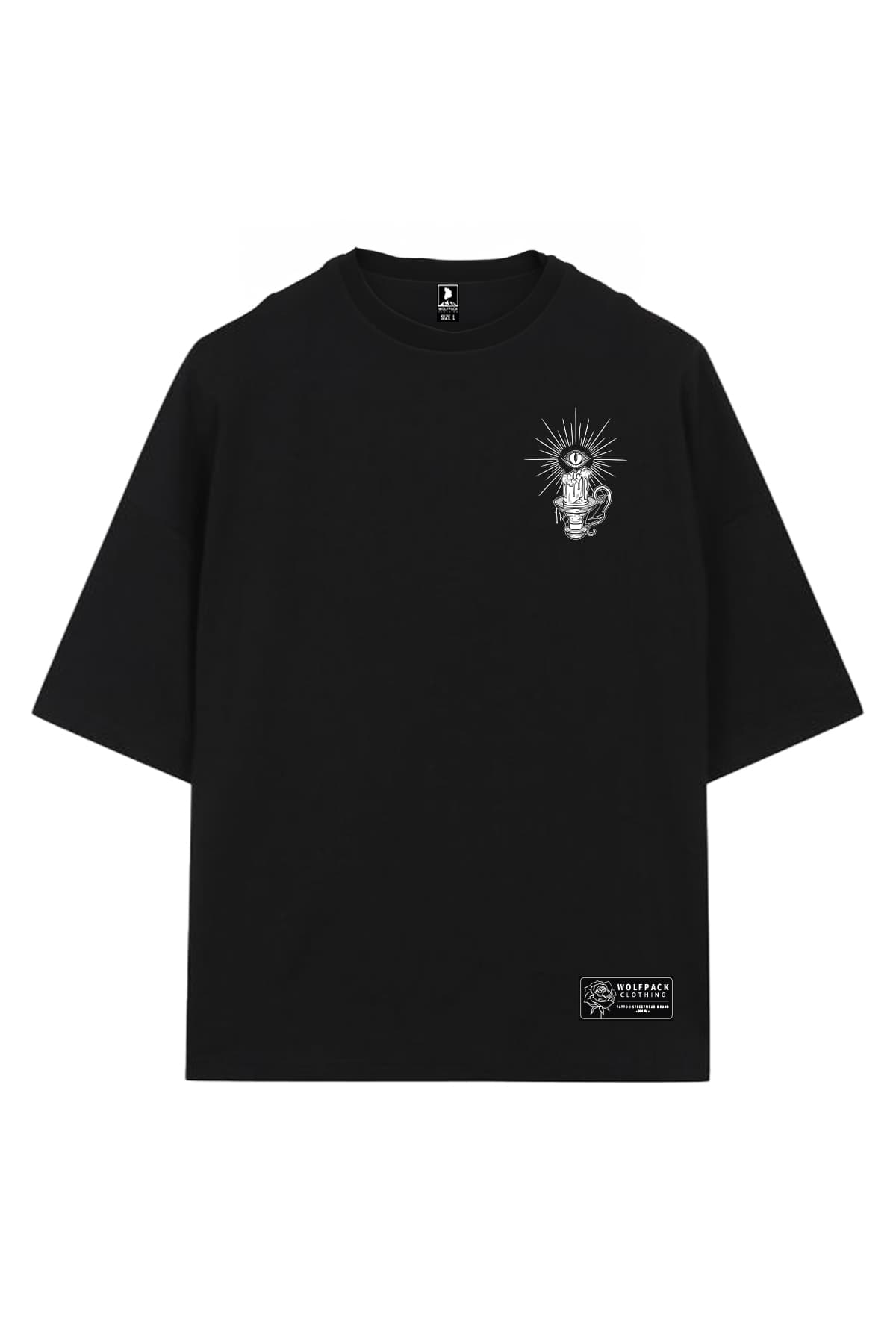 Black oversized t-shirt with MORNING STAR OVERSIZED TEE UNISEX print - Wolfpack Clothing