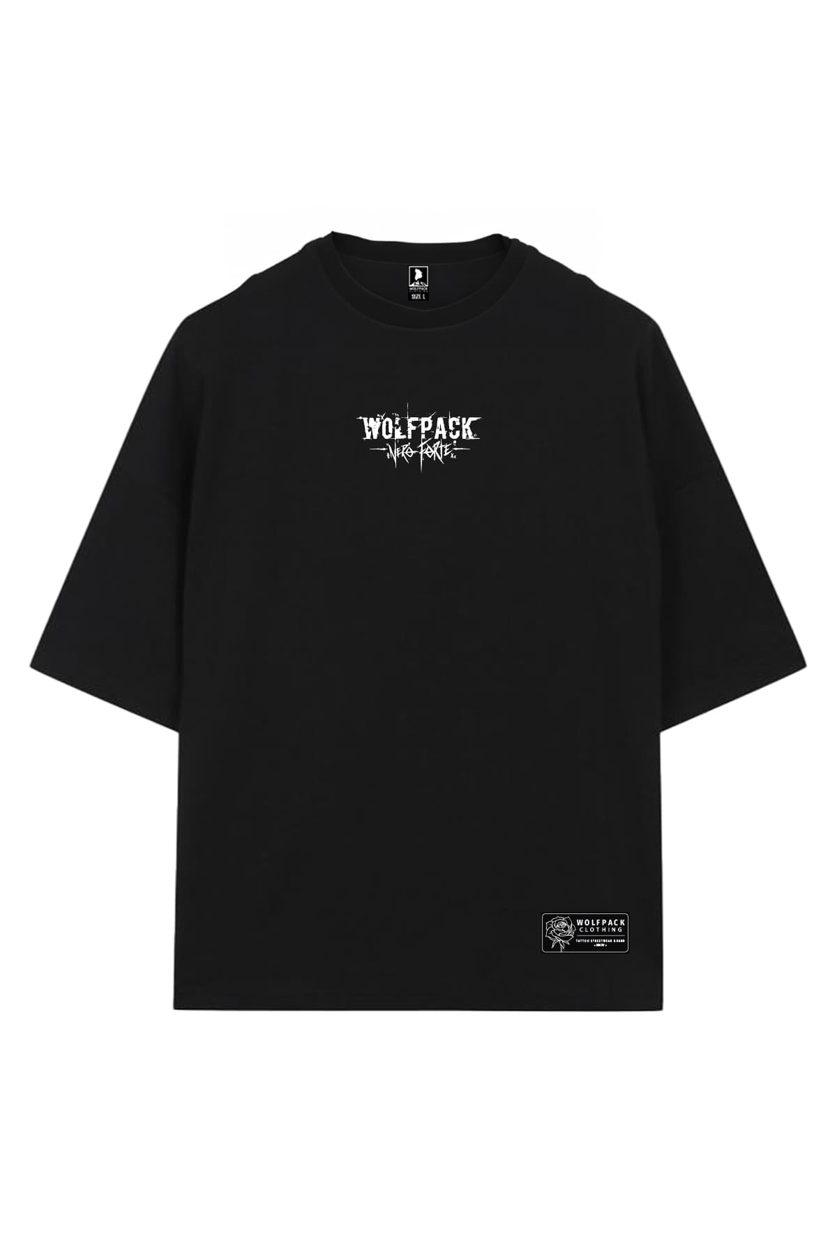 Black oversized t-shirt with NEGATIVE ONE OVERSIZED TEE UNISEX print - Wolfpack Clothing