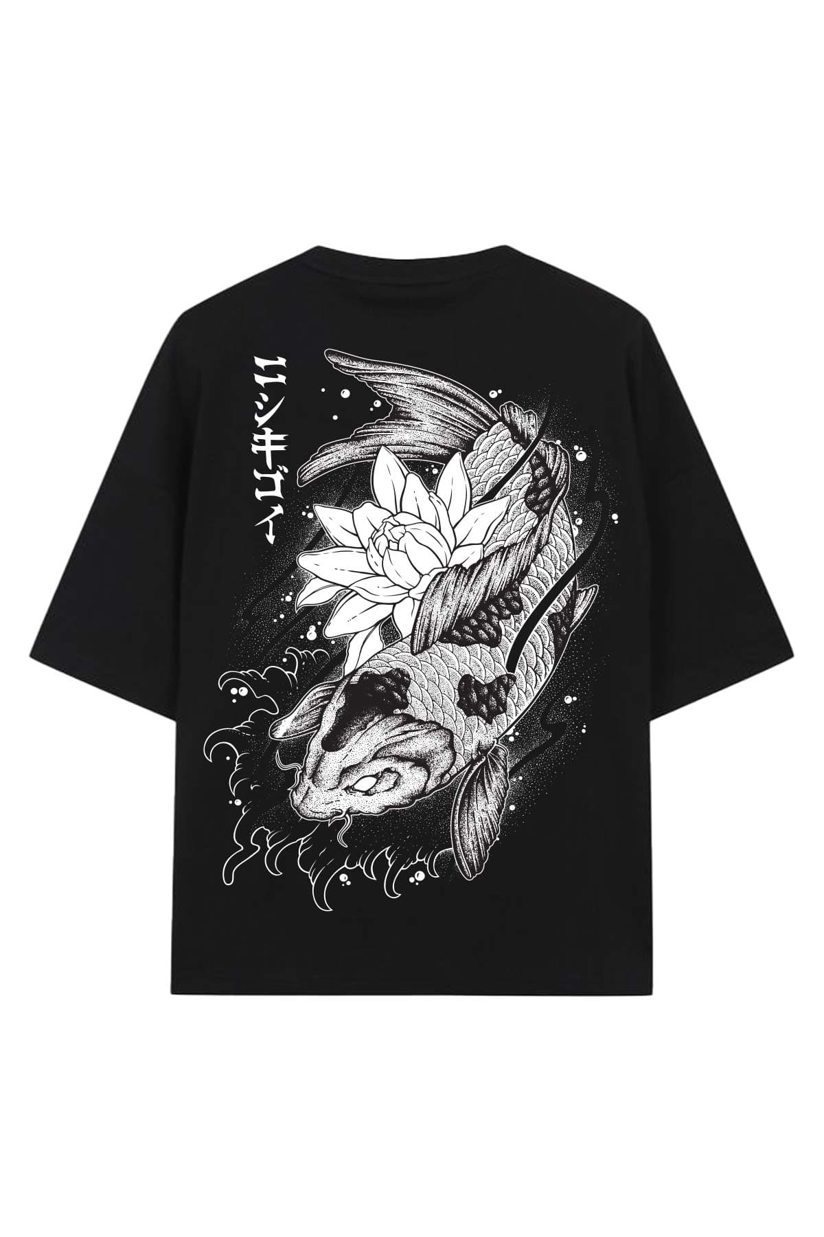 Black oversized t-shirt with NISHIKIGOI OVERSIZED TEE UNISEX print - Wolfpack Clothing