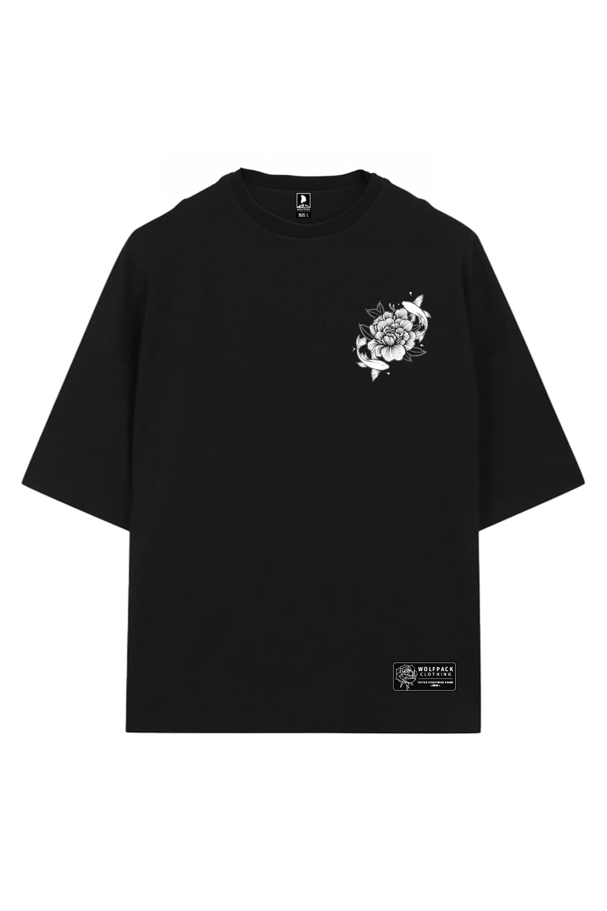 Black oversized t-shirt with NISHIKIGOI OVERSIZED TEE UNISEX print - Wolfpack Clothing
