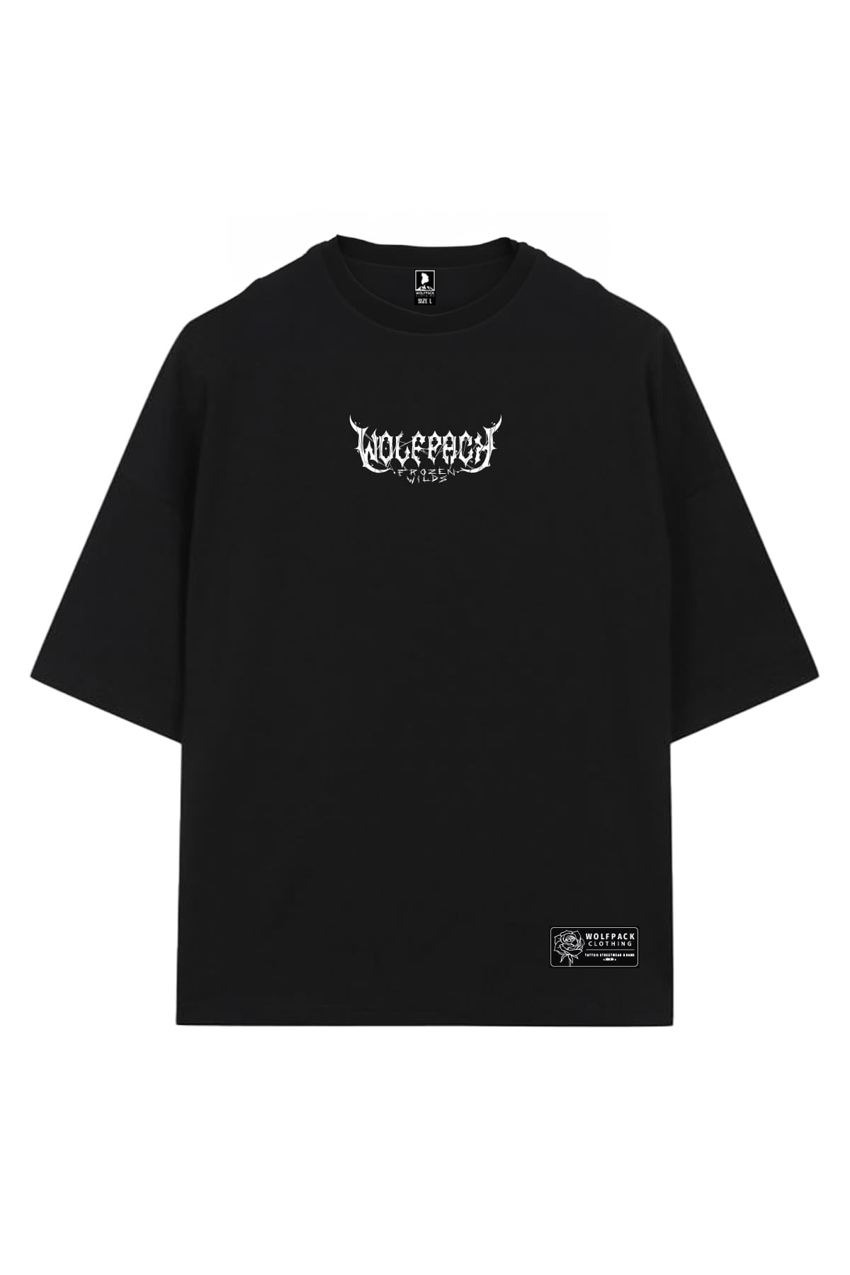 Black oversized t-shirt with NORTH POLE OVERSIZED TEE UNISEX print - Wolfpack Clothing