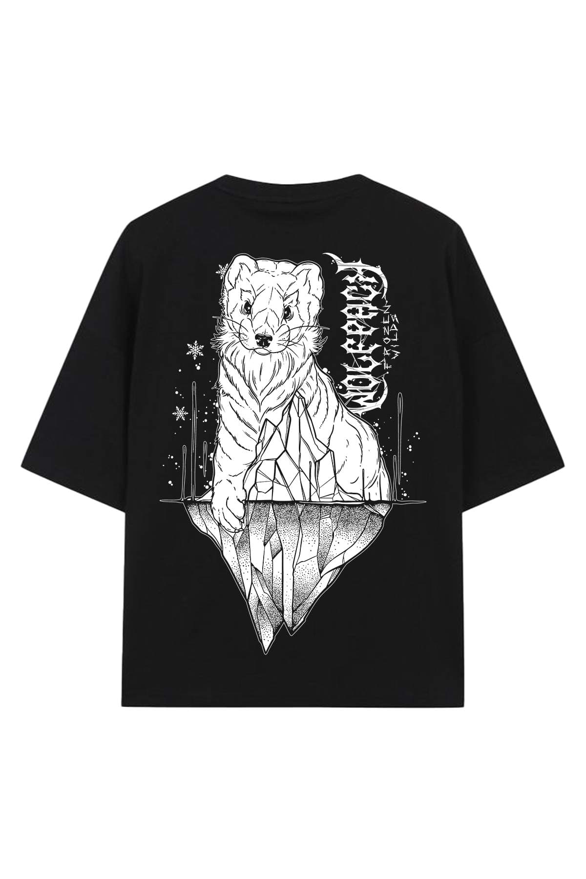 Black oversized t-shirt with NORTH POLE OVERSIZED TEE UNISEX print - Wolfpack Clothing