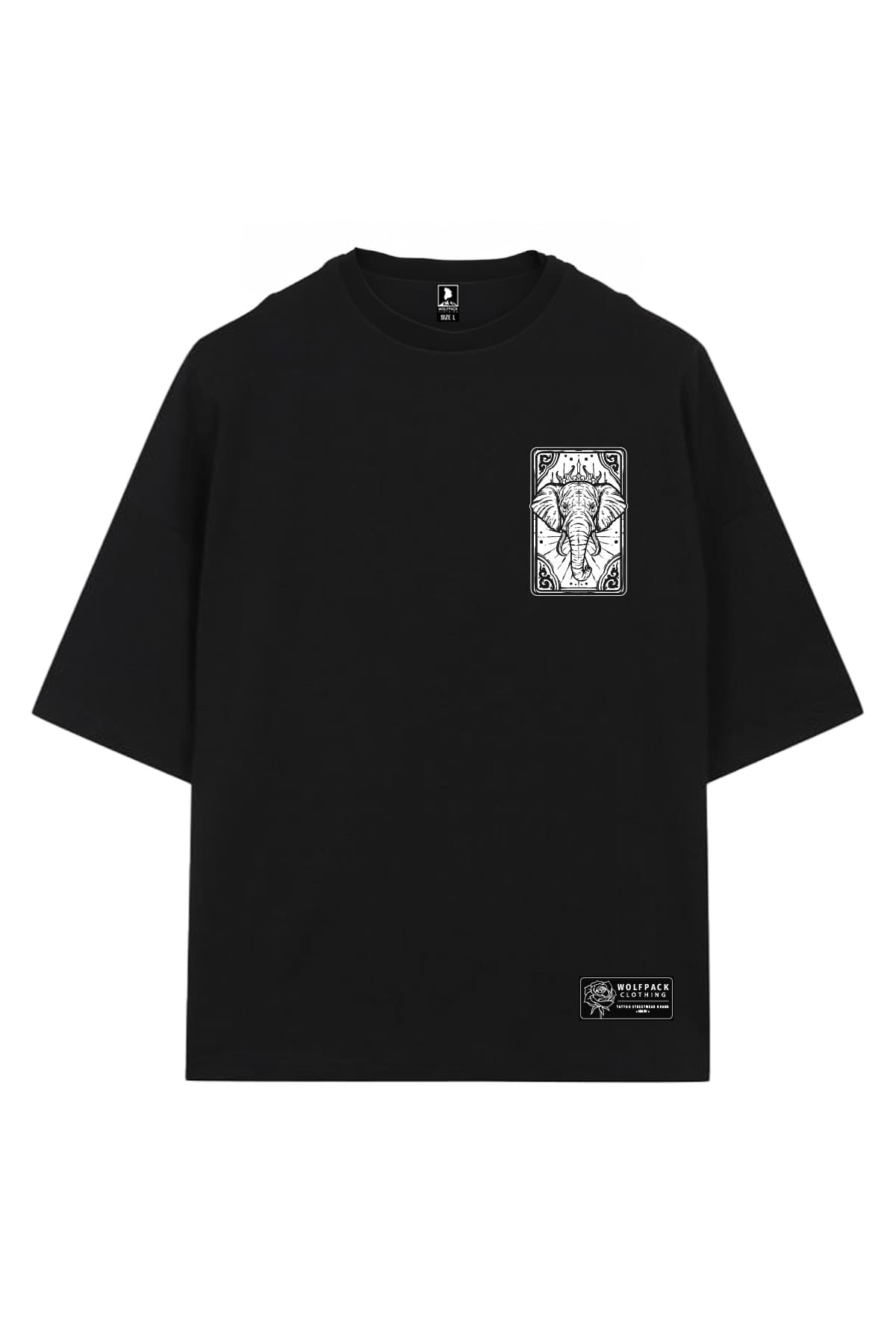 Black oversized t-shirt with ROYAL TUSKS OVERSIZED TEE UNISEX print - Wolfpack Clothing