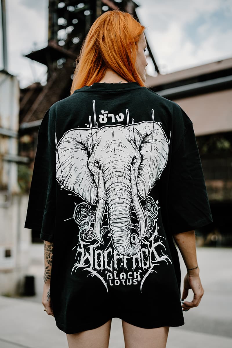 Black oversized t-shirt with ROYAL TUSKS OVERSIZED TEE UNISEX print - Wolfpack Clothing