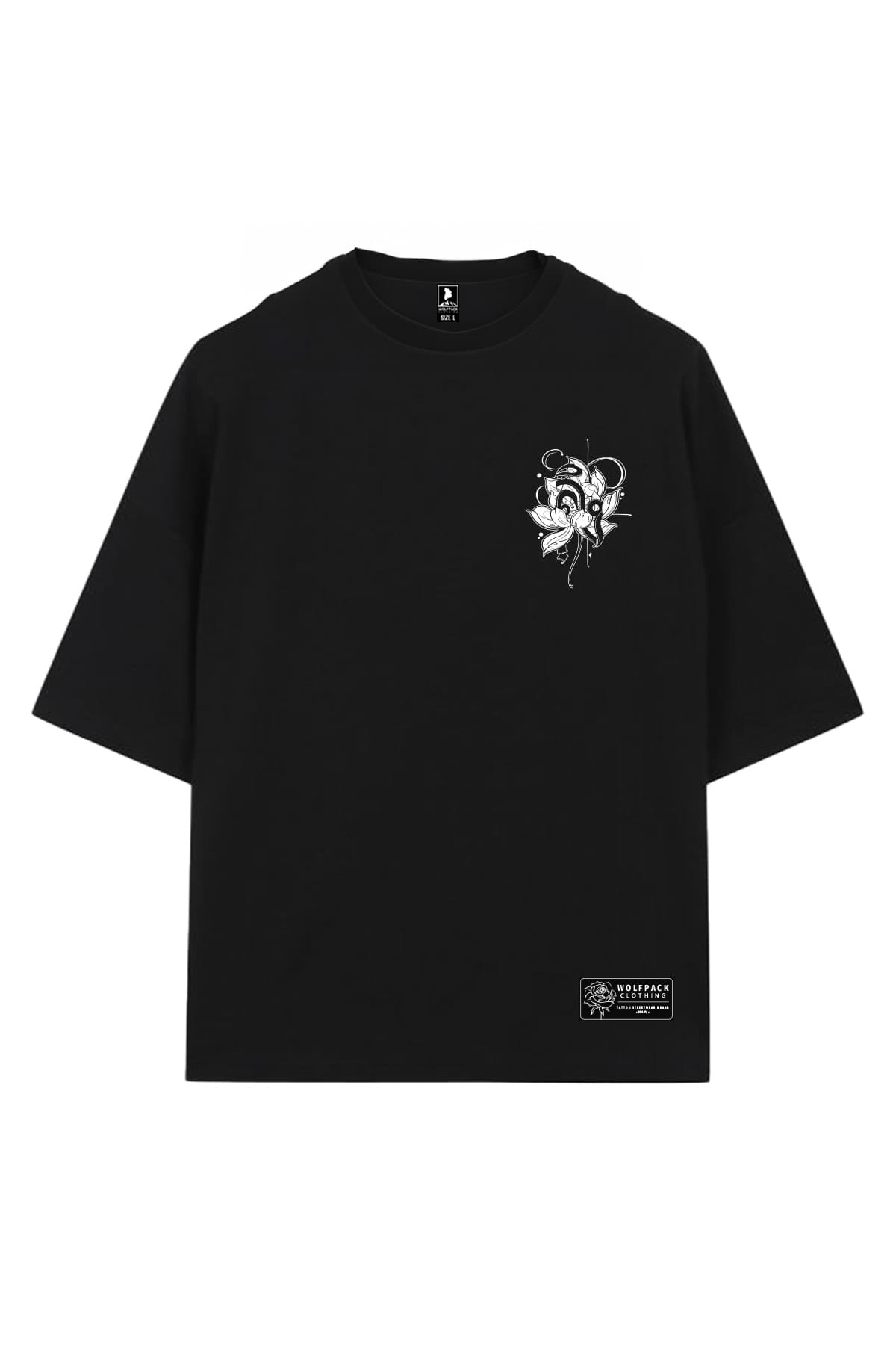 Black oversized t-shirt with TEMPLE GUARDIAN OVERSIZED TEE UNISEX print - Wolfpack Clothing