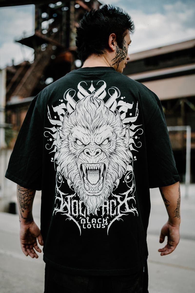 Black oversized t-shirt with TEMPLE GUARDIAN OVERSIZED TEE UNISEX print - Wolfpack Clothing
