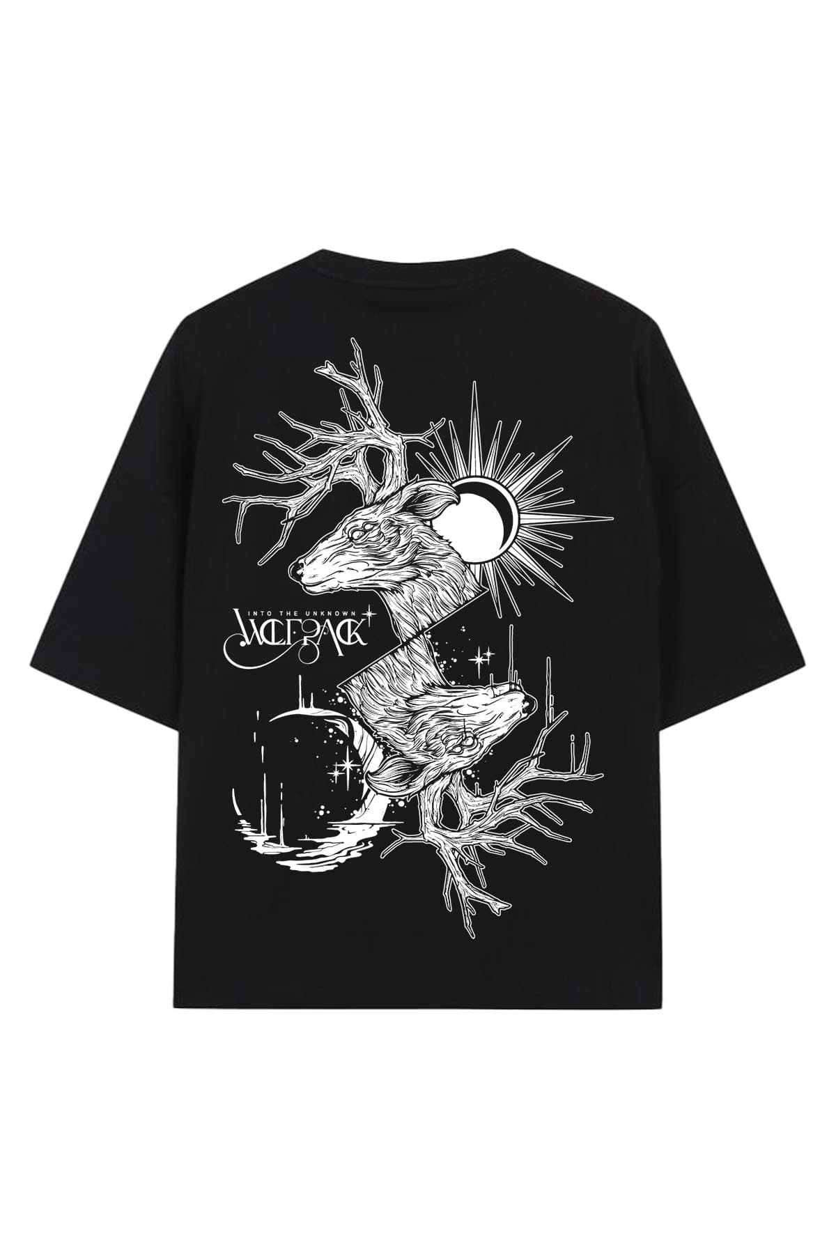 Black oversized t-shirt with THE DUALITY OVERSIZED TEE UNISEX print - Wolfpack Clothing