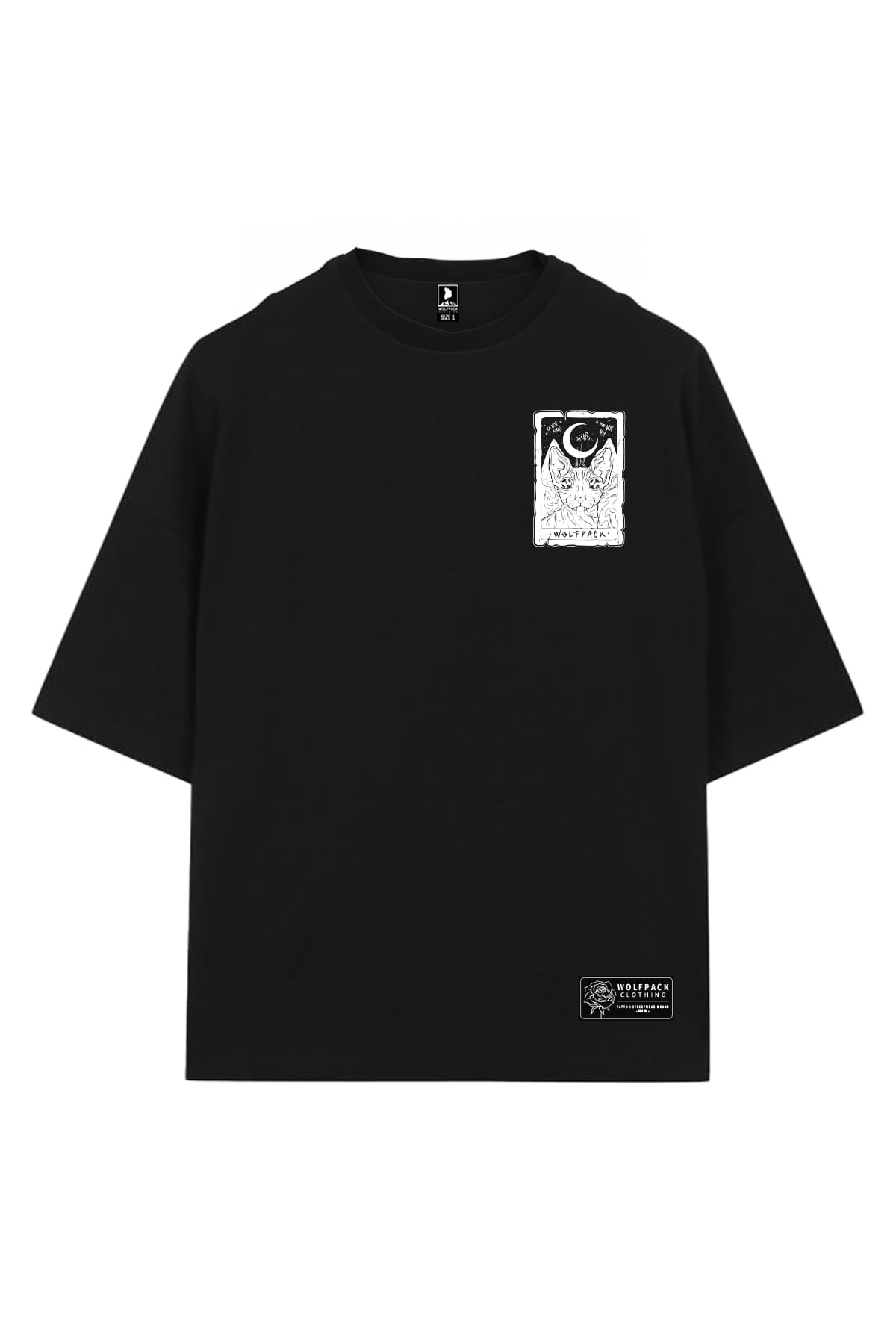 Black oversized t-shirt with THE MOON OVERSIZED TEE UNISEX print - Wolfpack Clothing