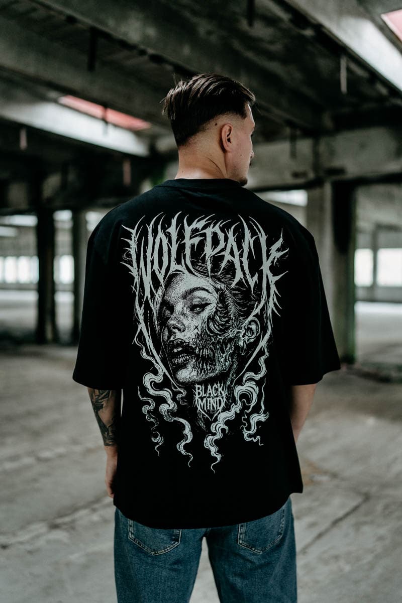 Black oversized t-shirt with TOXIC FAITH OVERSIZED TEE UNISEX print - Wolfpack Clothing