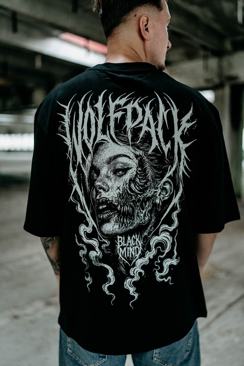Black oversized t-shirt with TOXIC FAITH OVERSIZED TEE UNISEX print - Wolfpack Clothing
