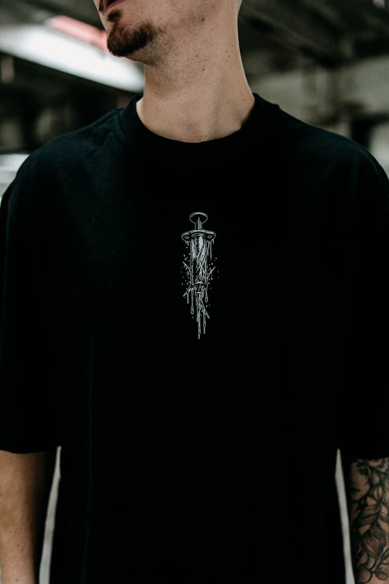 Black oversized t-shirt with TOXIC FAITH OVERSIZED TEE UNISEX print - Wolfpack Clothing