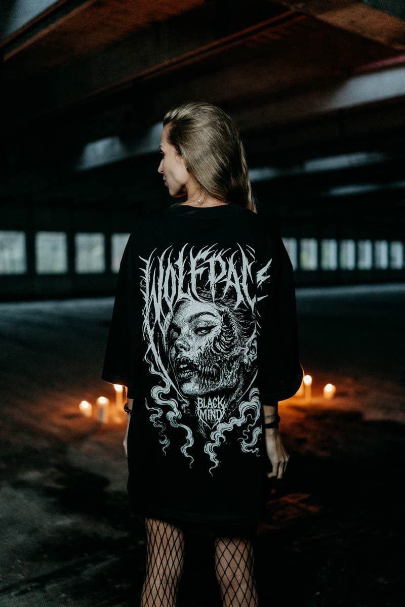 Black oversized t-shirt with TOXIC FAITH OVERSIZED TEE UNISEX print - Wolfpack Clothing