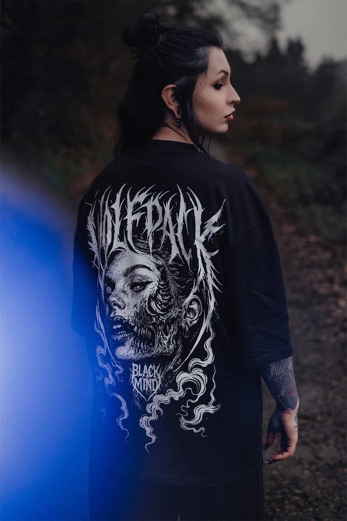 Black oversized t-shirt with TOXIC FAITH OVERSIZED TEE UNISEX print - Wolfpack Clothing