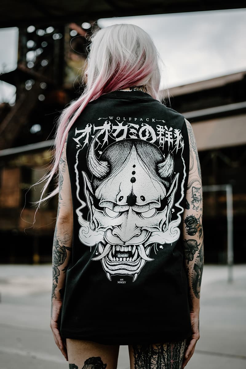 Black heavy tank top with HANNYA HEAVY FADED TANK UNISEX print - Wolfpack Clothing