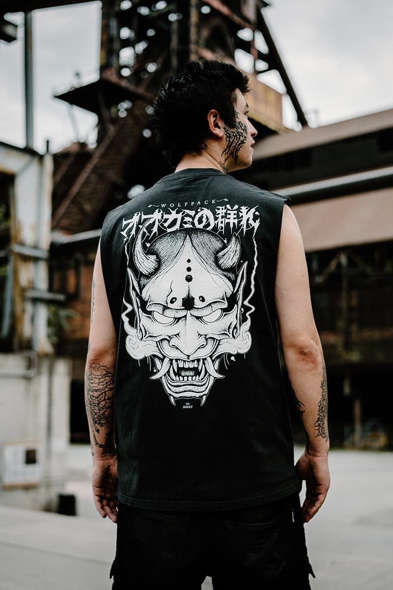 Black heavy tank top with HANNYA HEAVY FADED TANK UNISEX print - Wolfpack Clothing