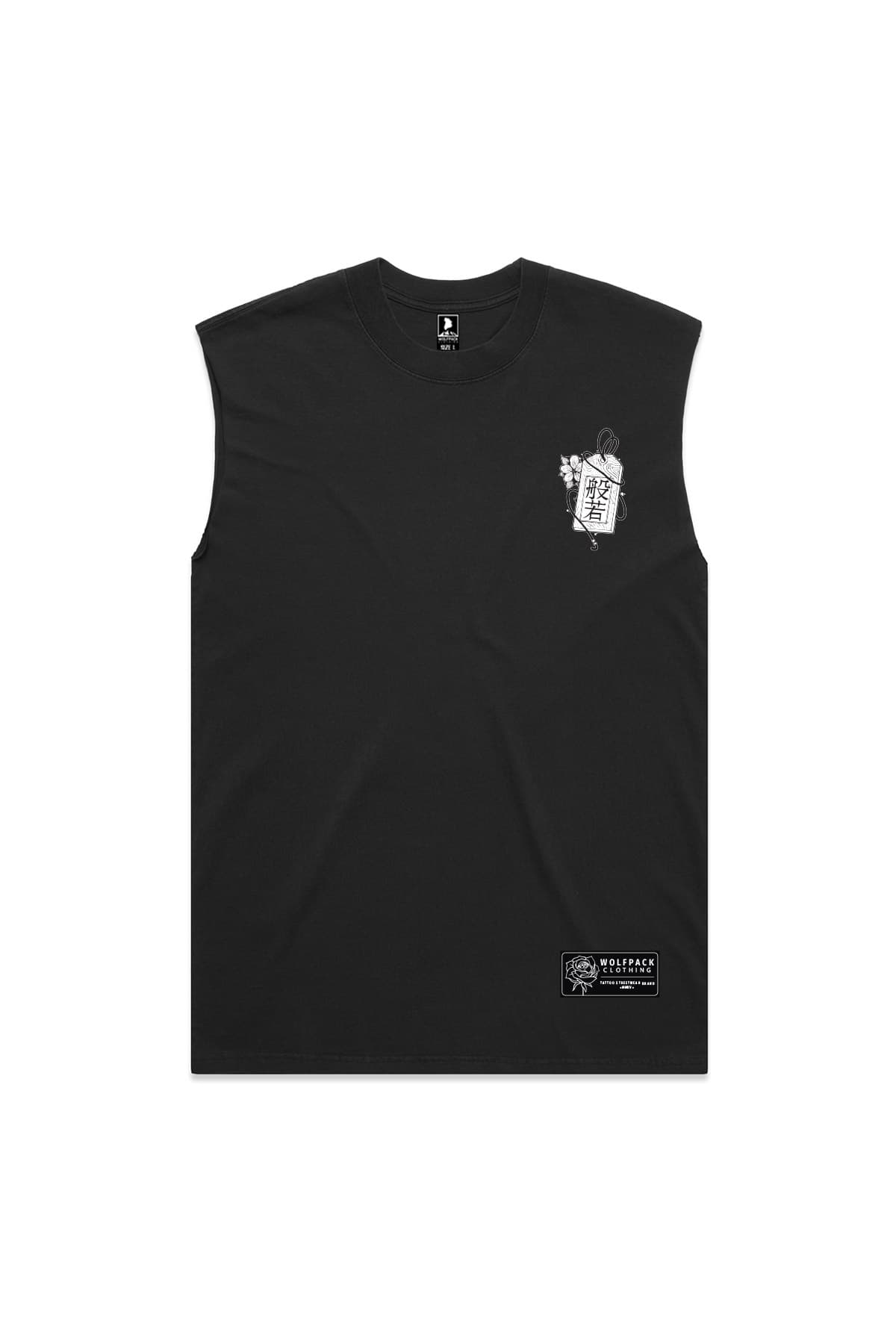 Black heavy tank top with HANNYA HEAVY FADED TANK UNISEX print - Wolfpack Clothing