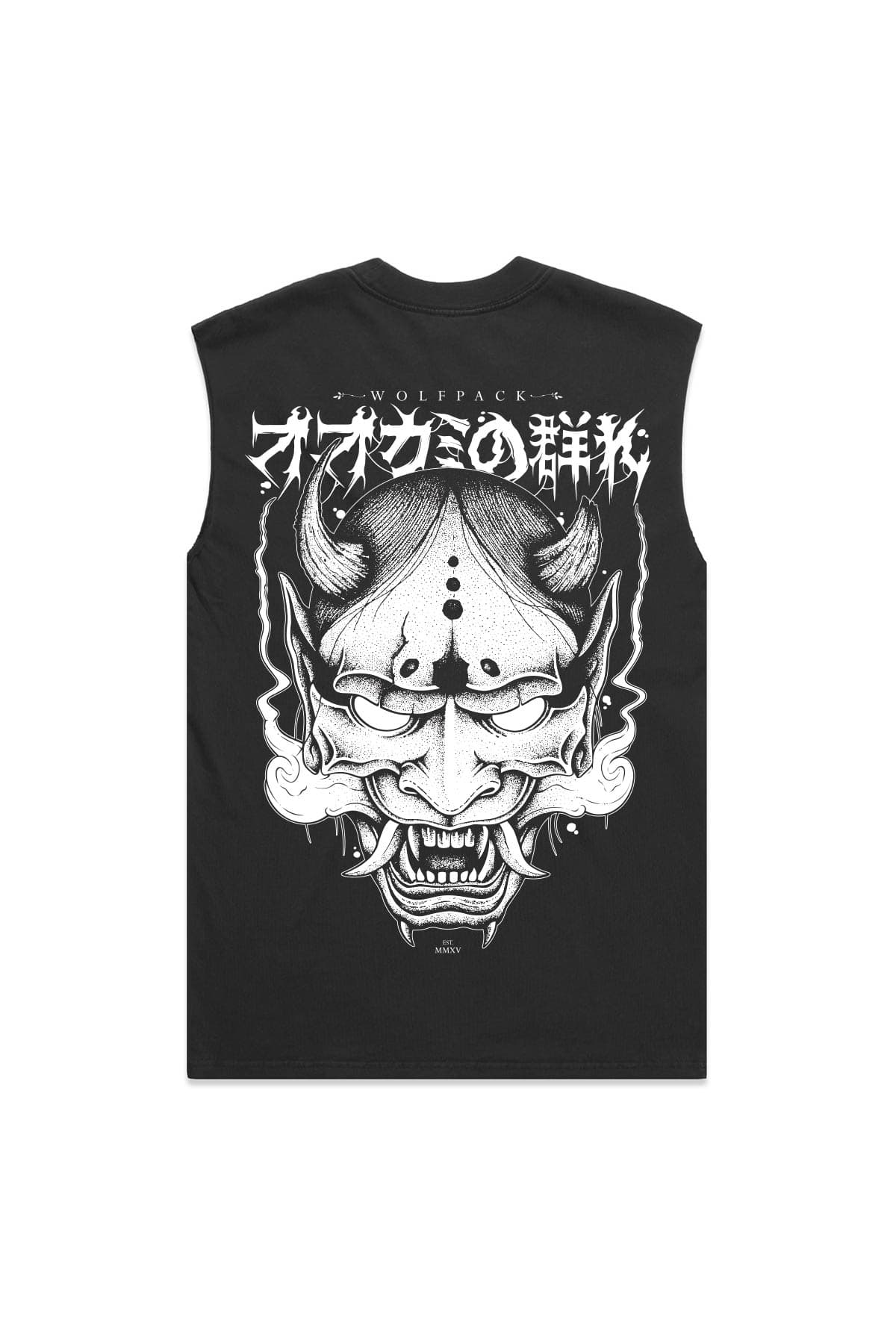 Black heavy tank top with HANNYA HEAVY FADED TANK UNISEX print - Wolfpack Clothing