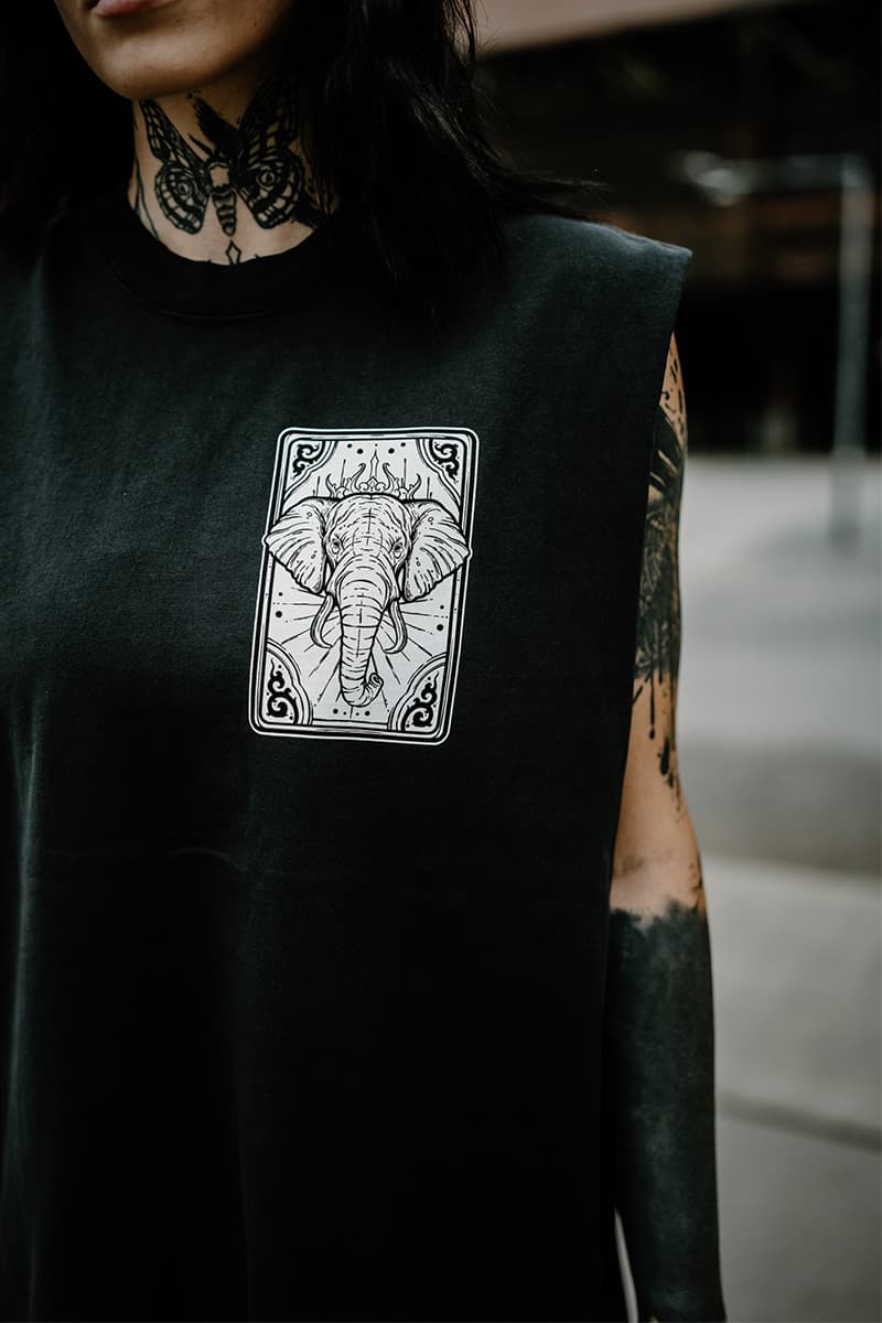 Black heavy tank top with ROYAL TUSKS HEAVY FADED TANK UNISEX print - Wolfpack Clothing