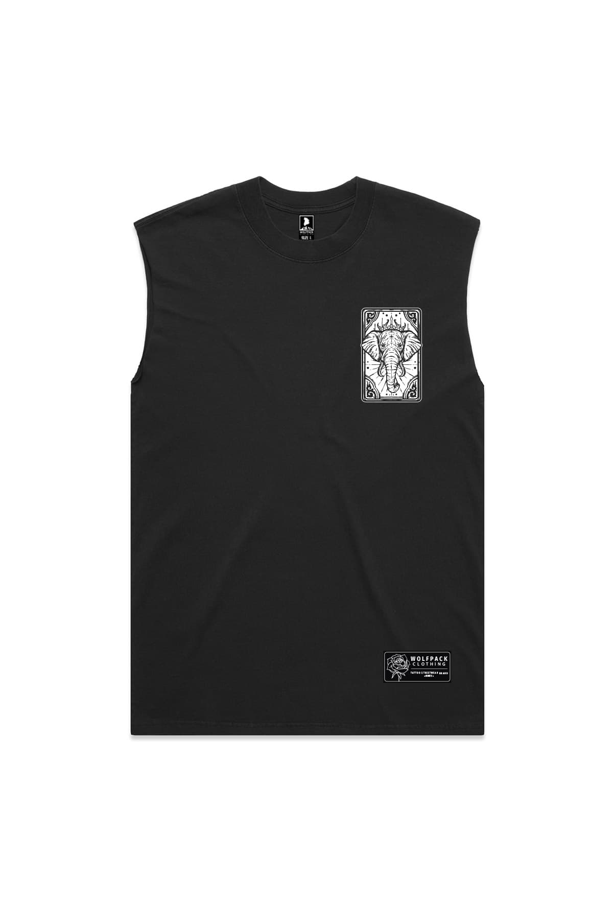 Black heavy tank top with ROYAL TUSKS HEAVY FADED TANK UNISEX print - Wolfpack Clothing