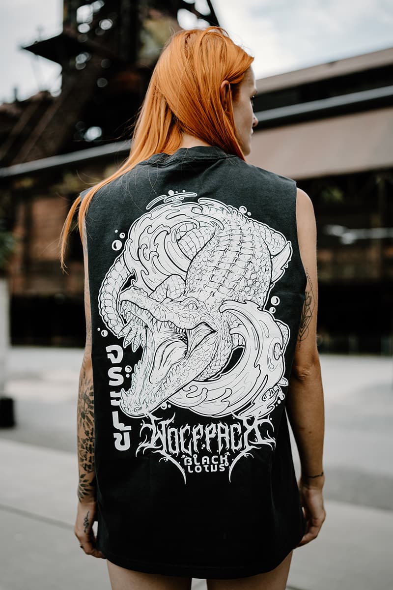 Black heavy tank top with SCALES & SILENCE HEAVY FADED TANK UNISEX print - Wolfpack Clothing