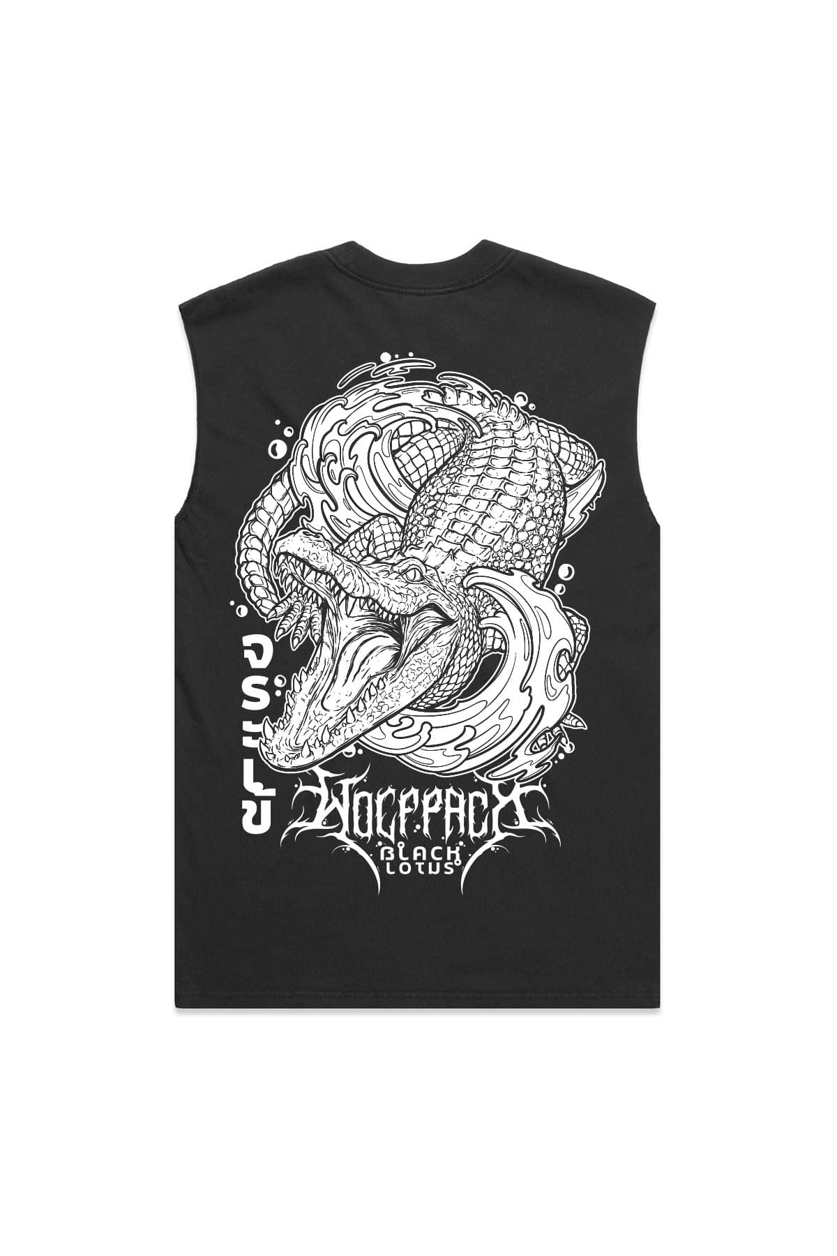 Black heavy tank top with SCALES & SILENCE HEAVY FADED TANK UNISEX print - Wolfpack Clothing