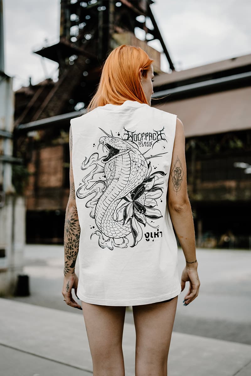 Bone heavy tank top with SERPENT OF SIAM HEAVY FADED TANK UNISEX print - Wolfpack Clothing