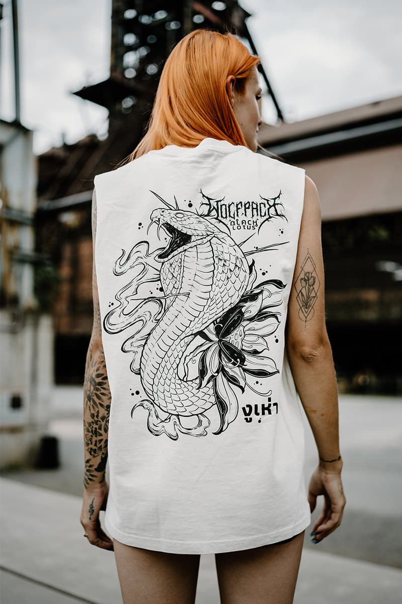 Bone heavy tank top with SERPENT OF SIAM HEAVY FADED TANK UNISEX print - Wolfpack Clothing