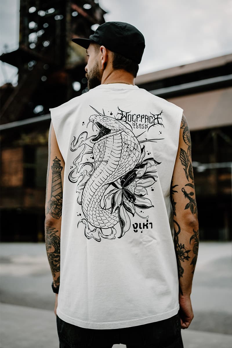 Bone heavy tank top with SERPENT OF SIAM HEAVY FADED TANK UNISEX print - Wolfpack Clothing
