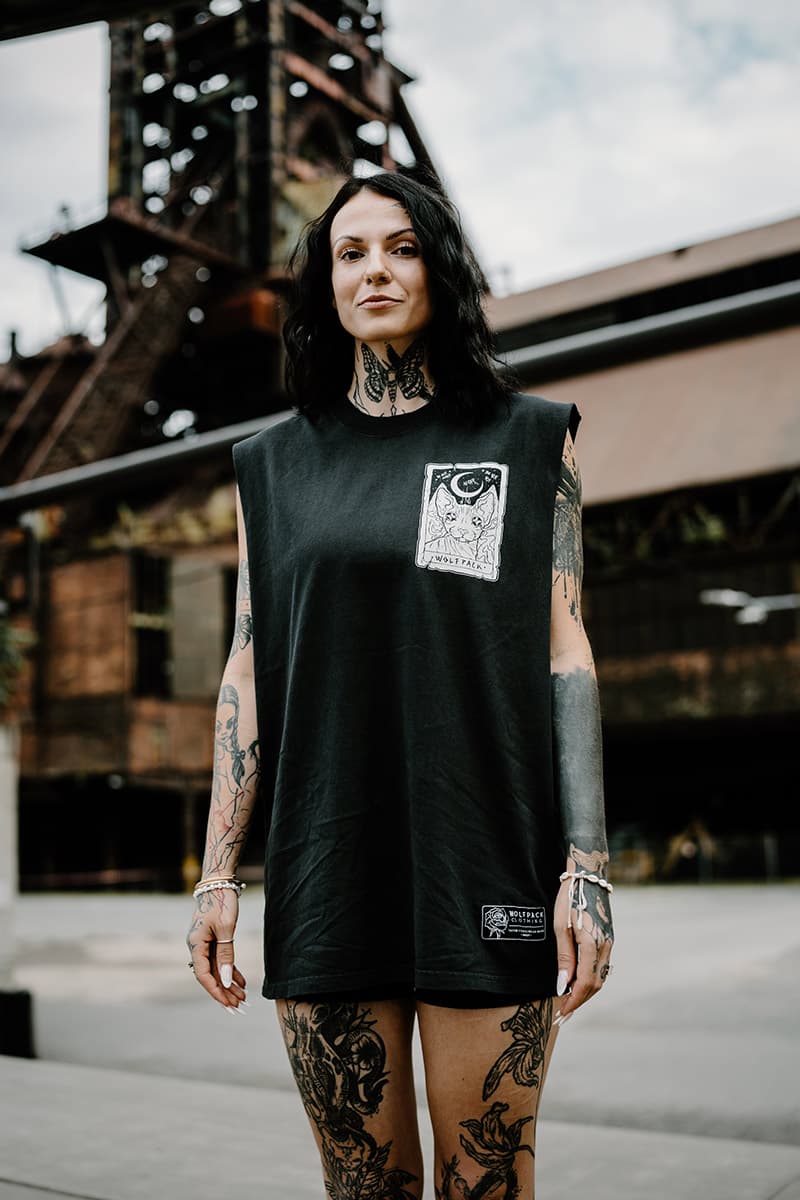 Black heavy tank top with THE MOON HEAVY FADED TANK UNISEX print - Wolfpack Clothing