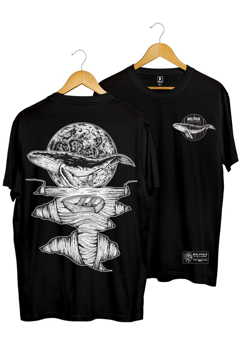 Black t-shirt with AN ENDLESS OCEAN TEE UNISEX print - Wolfpack Clothing