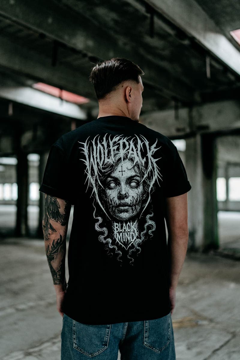 Black t-shirt with BLACK RITUAL TEE UNISEX print - Wolfpack Clothing