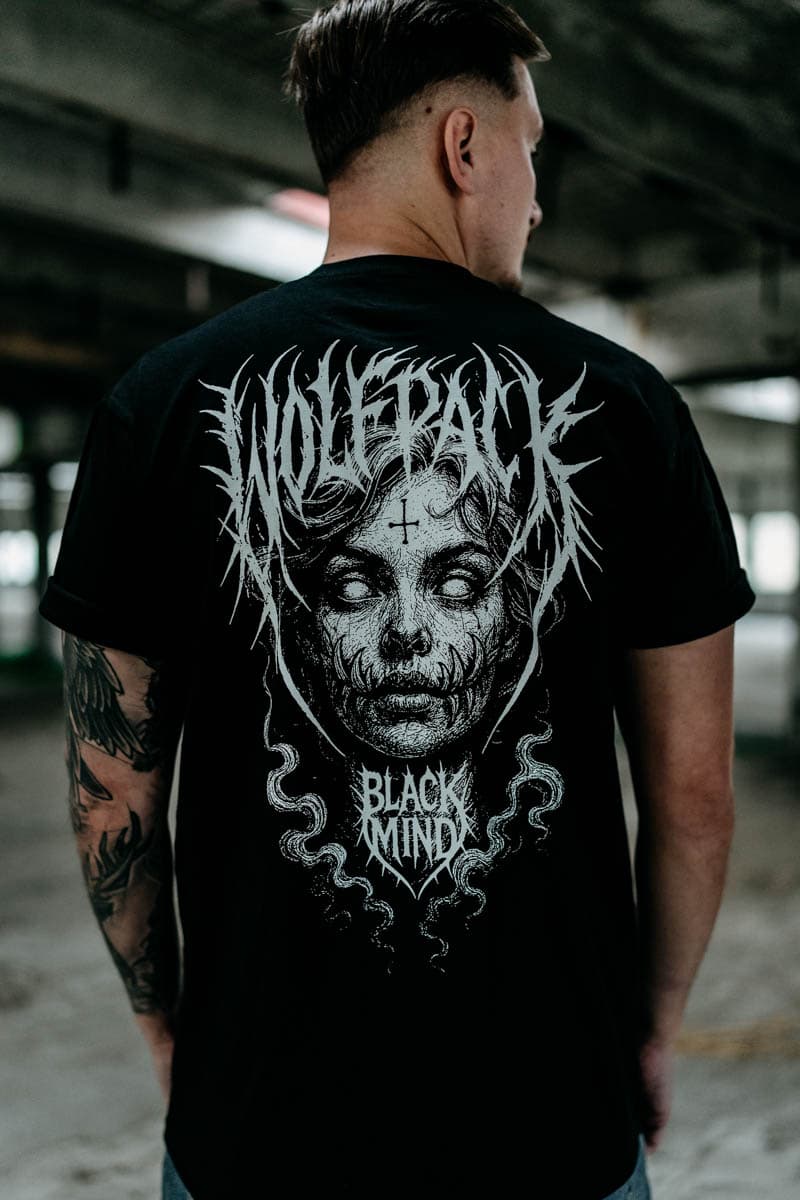Black t-shirt with BLACK RITUAL TEE UNISEX print - Wolfpack Clothing