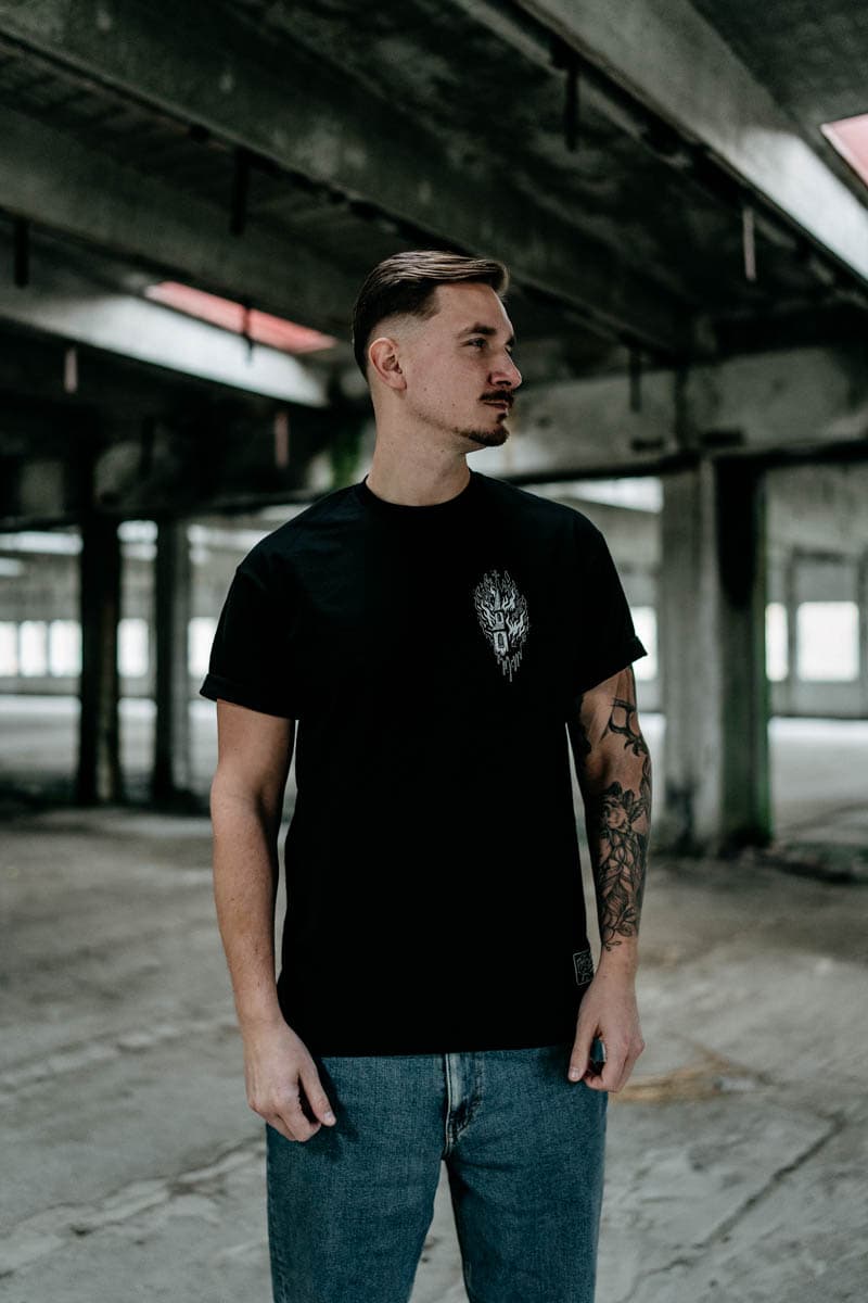 Black t-shirt with BLACK RITUAL TEE UNISEX print - Wolfpack Clothing