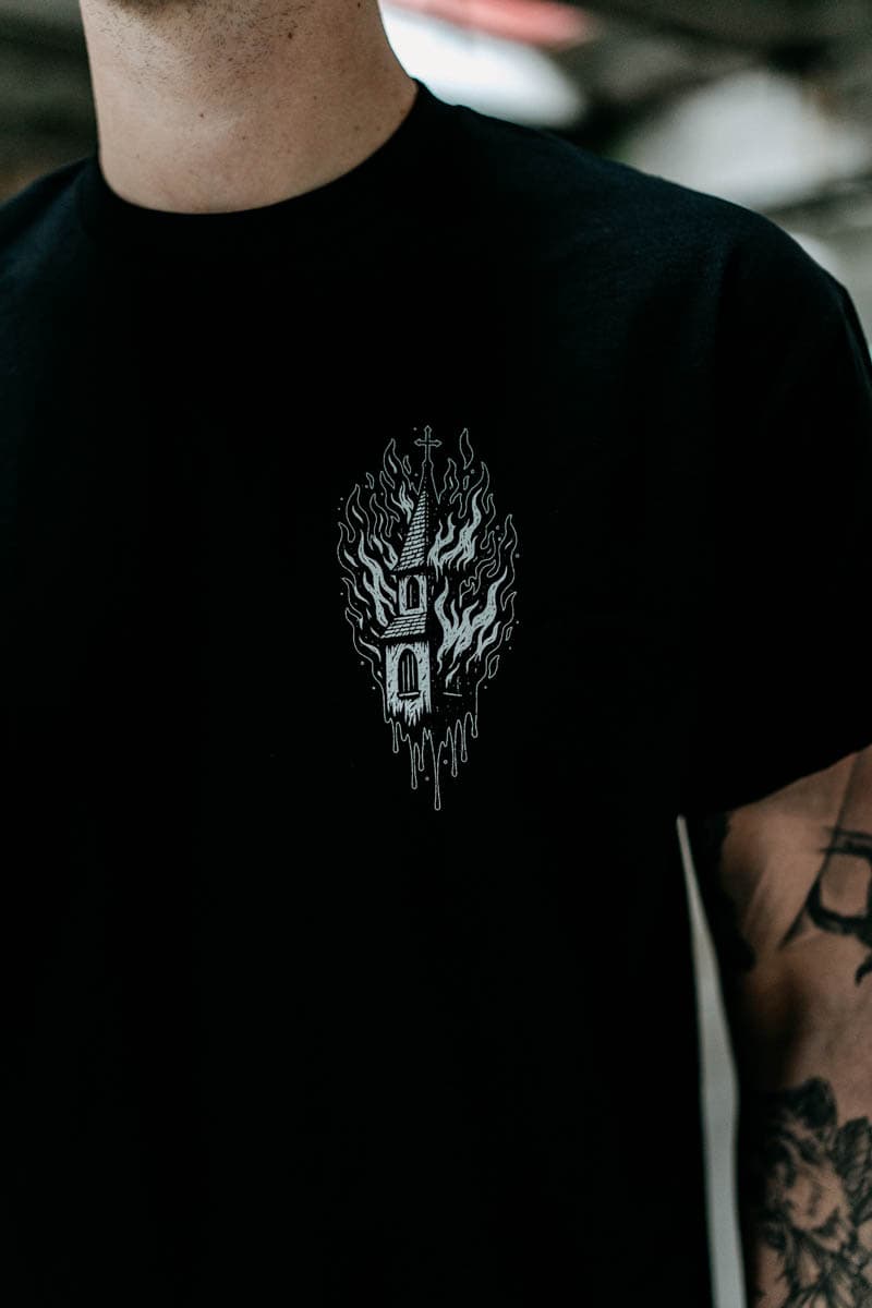 Black t-shirt with BLACK RITUAL TEE UNISEX print - Wolfpack Clothing