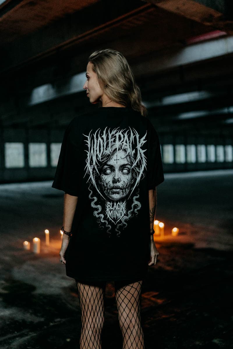 Black t-shirt with BLACK RITUAL TEE UNISEX print - Wolfpack Clothing