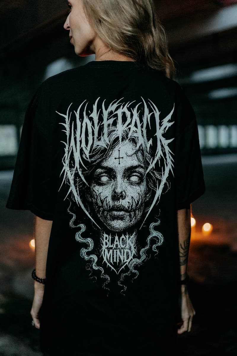 Black t-shirt with BLACK RITUAL TEE UNISEX print - Wolfpack Clothing