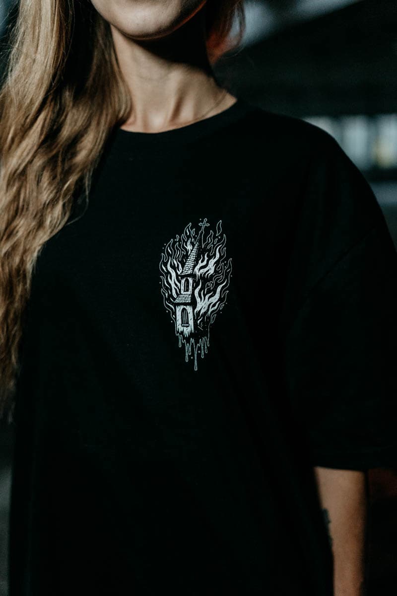 Black t-shirt with BLACK RITUAL TEE UNISEX print - Wolfpack Clothing