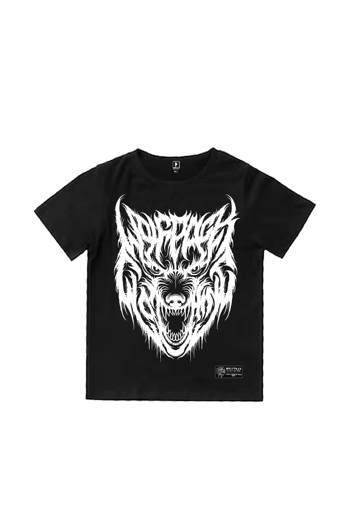 Black kids t-shirt with CORE WOLF TEE KIDS print - Wolfpack Clothing