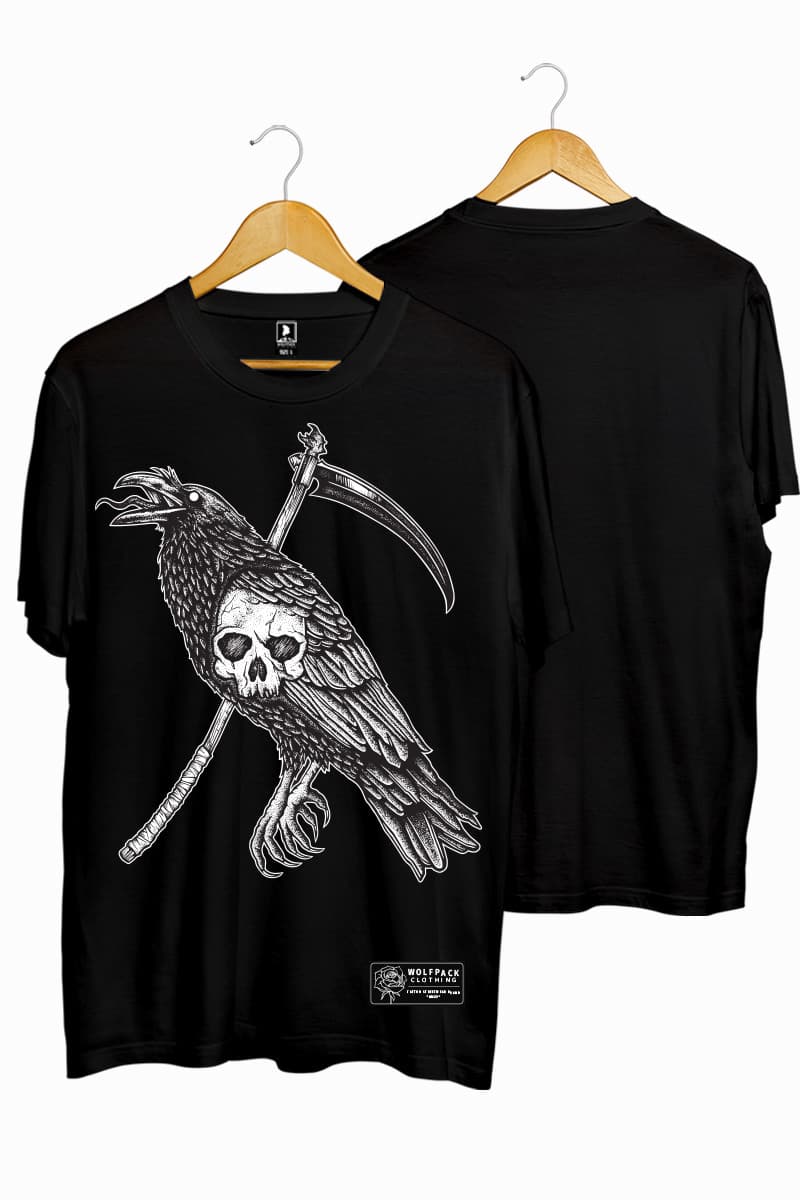 Black t-shirt with DEADLY CROW TEE UNISEX print - Wolfpack Clothing