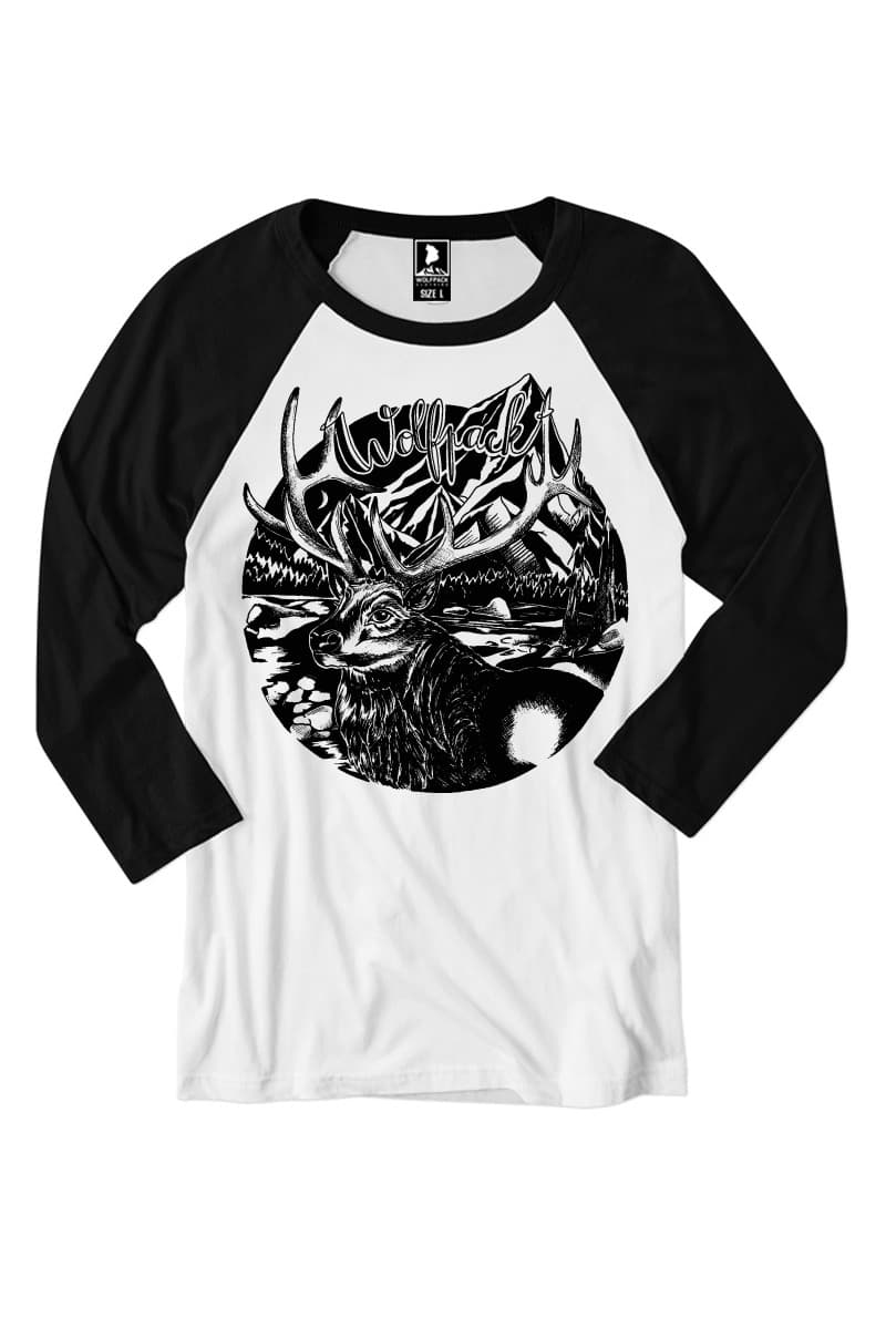 Black raglan t-shirt with DEER RAGLAN UNISEX print - Wolfpack Clothing