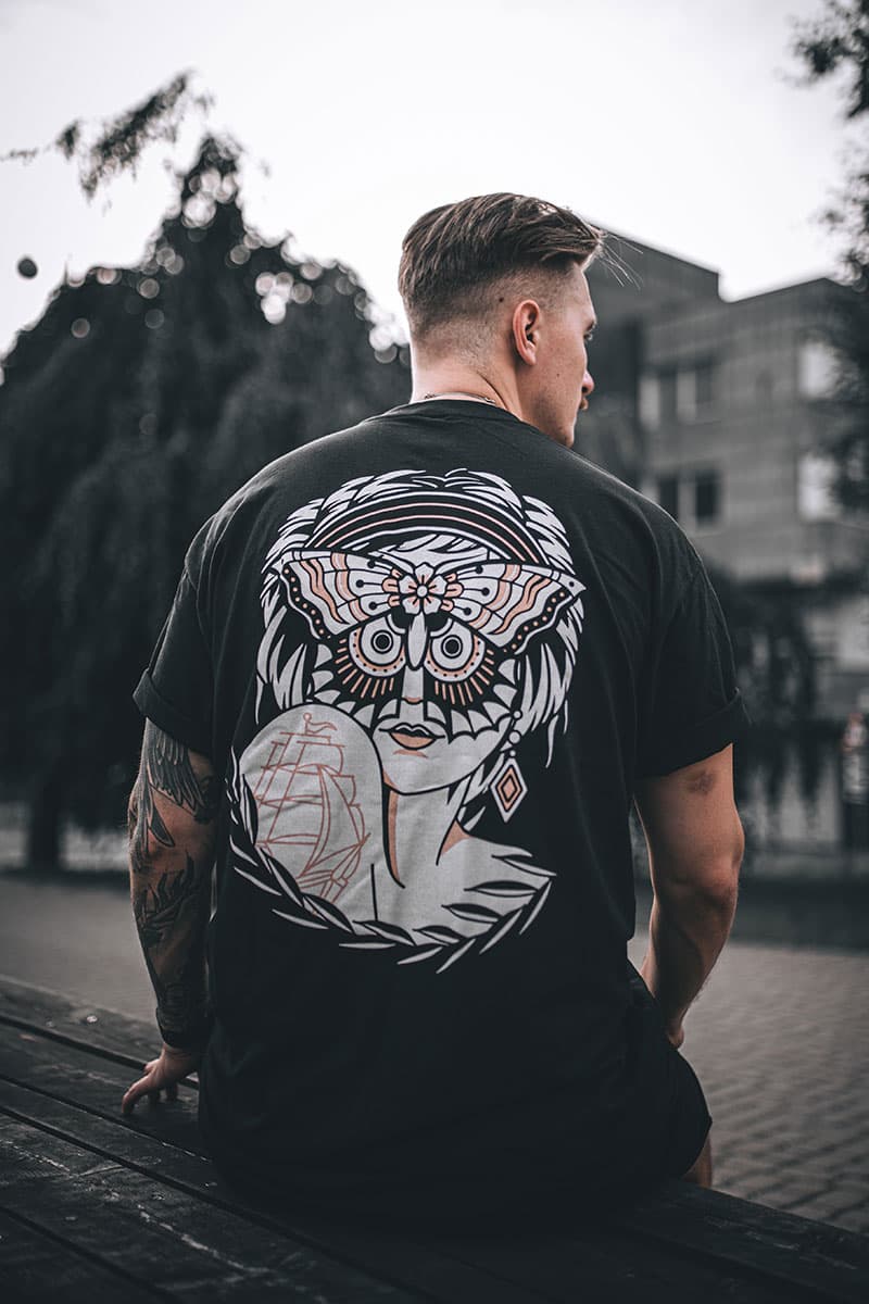 Black t-shirt with ELUSIVE BUTTERFLY TEE UNISEX print - Wolfpack Clothing