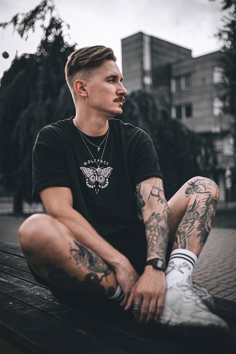 Black t-shirt with ELUSIVE BUTTERFLY TEE UNISEX print - Wolfpack Clothing